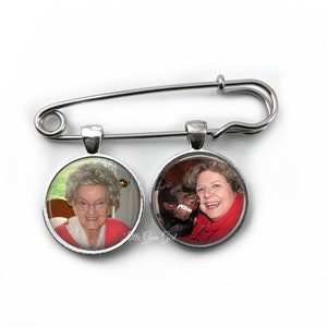 Custom Photo Lapel Pin 1 or 2 Pictures Silver or Bronze Wedding Picture Boutonniere - Personalized Bridal Bouquet Charm - Groom Memorial Pin