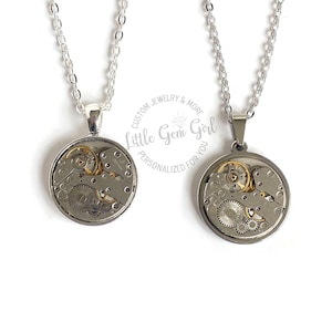 Vintage Steampunk Watch Part Necklace - Genuine Watch Mechanism 20mm Silver Stainless Steel Pendant Setting - Clock Necklace Charm
