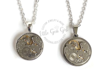 Steampunk Watch Movement Necklace – Genuine Vintage Watch Parts Pendant - Stainless Steel Mechanical Clockwork Jewelry Gift