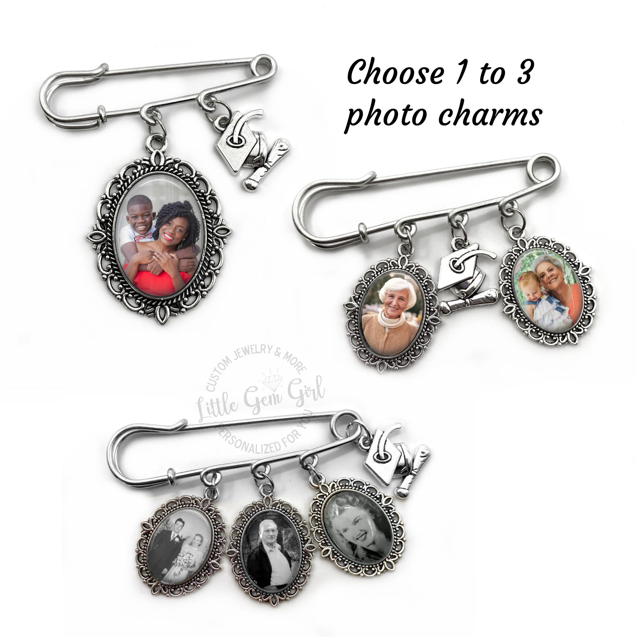 Graduation Memorial Pin for Cap or Gown, 1 to 3 Custom Photo Lapel