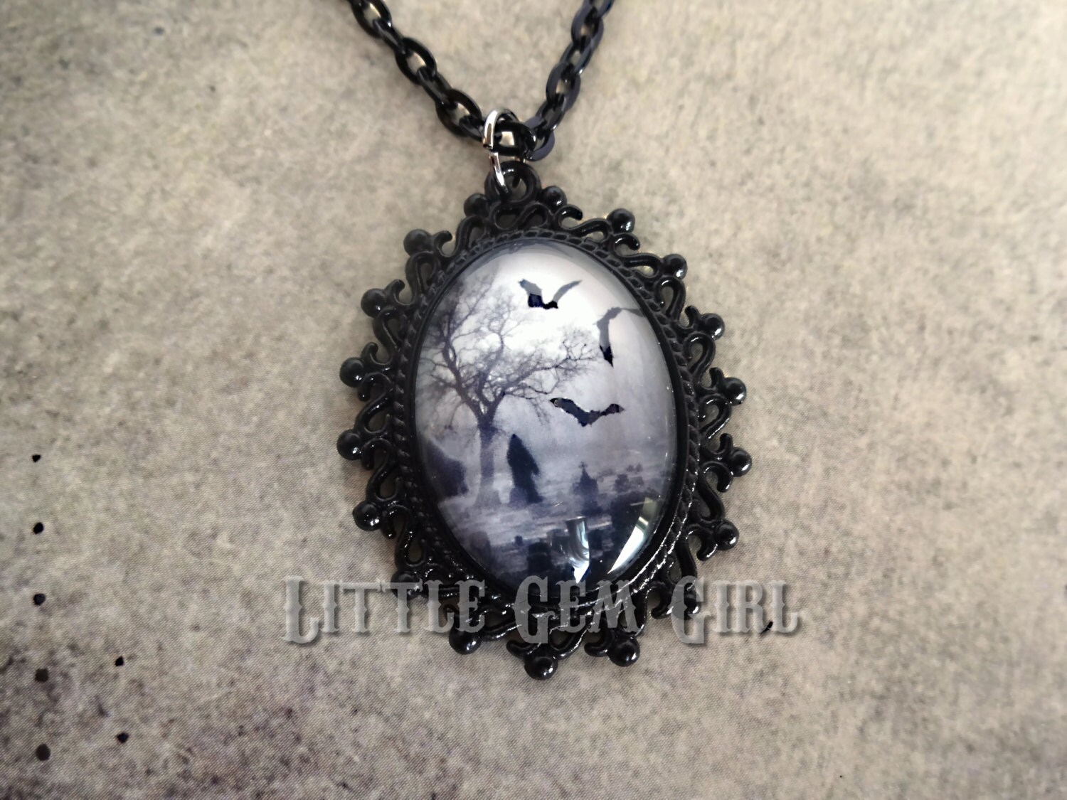 Small Gothic Cemetery Cameo Necklace Customize 2 Styles 2 Etsy