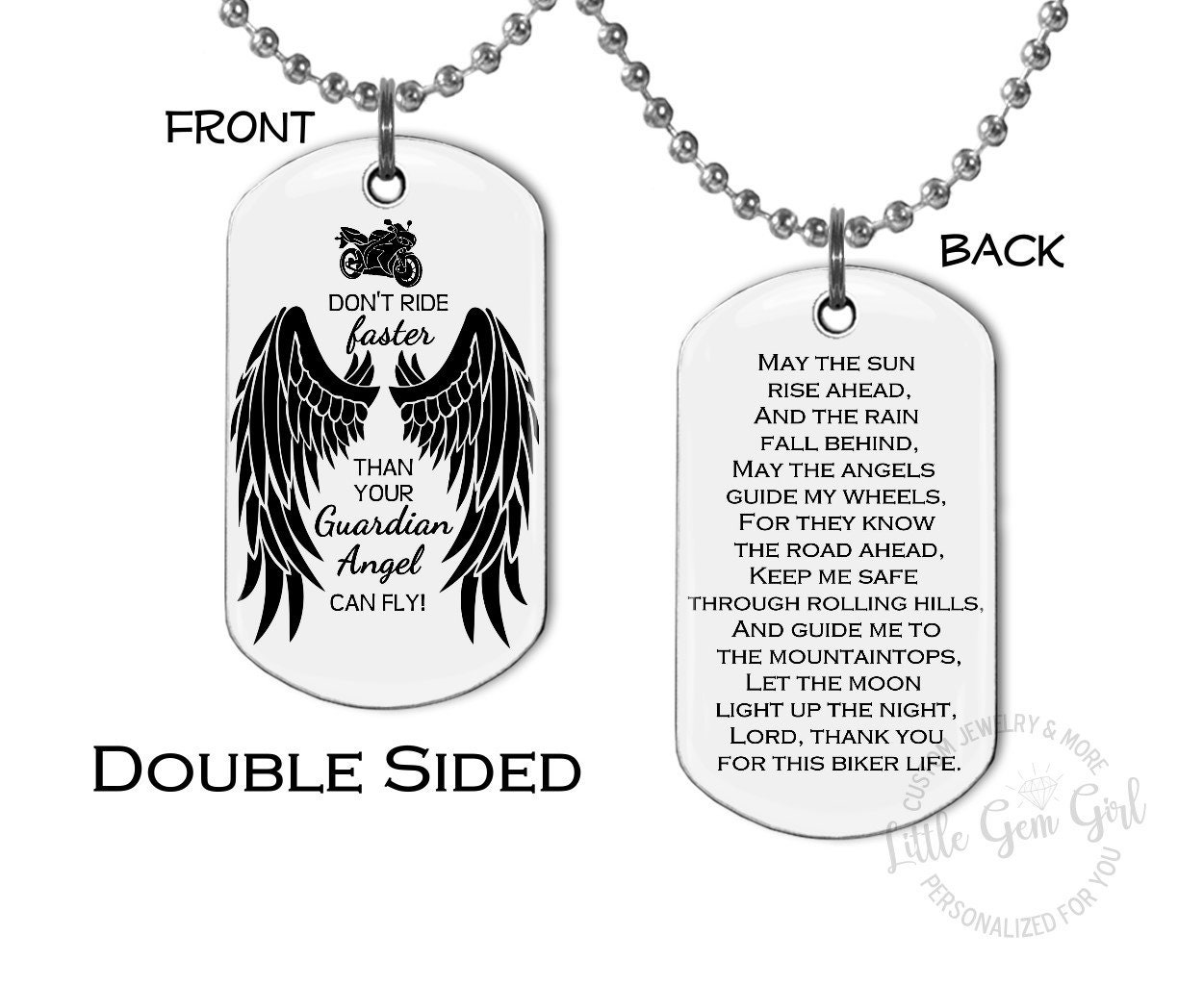 Biker Prayer for Motorcycle Riders Double Sided Dog Tag Guardian