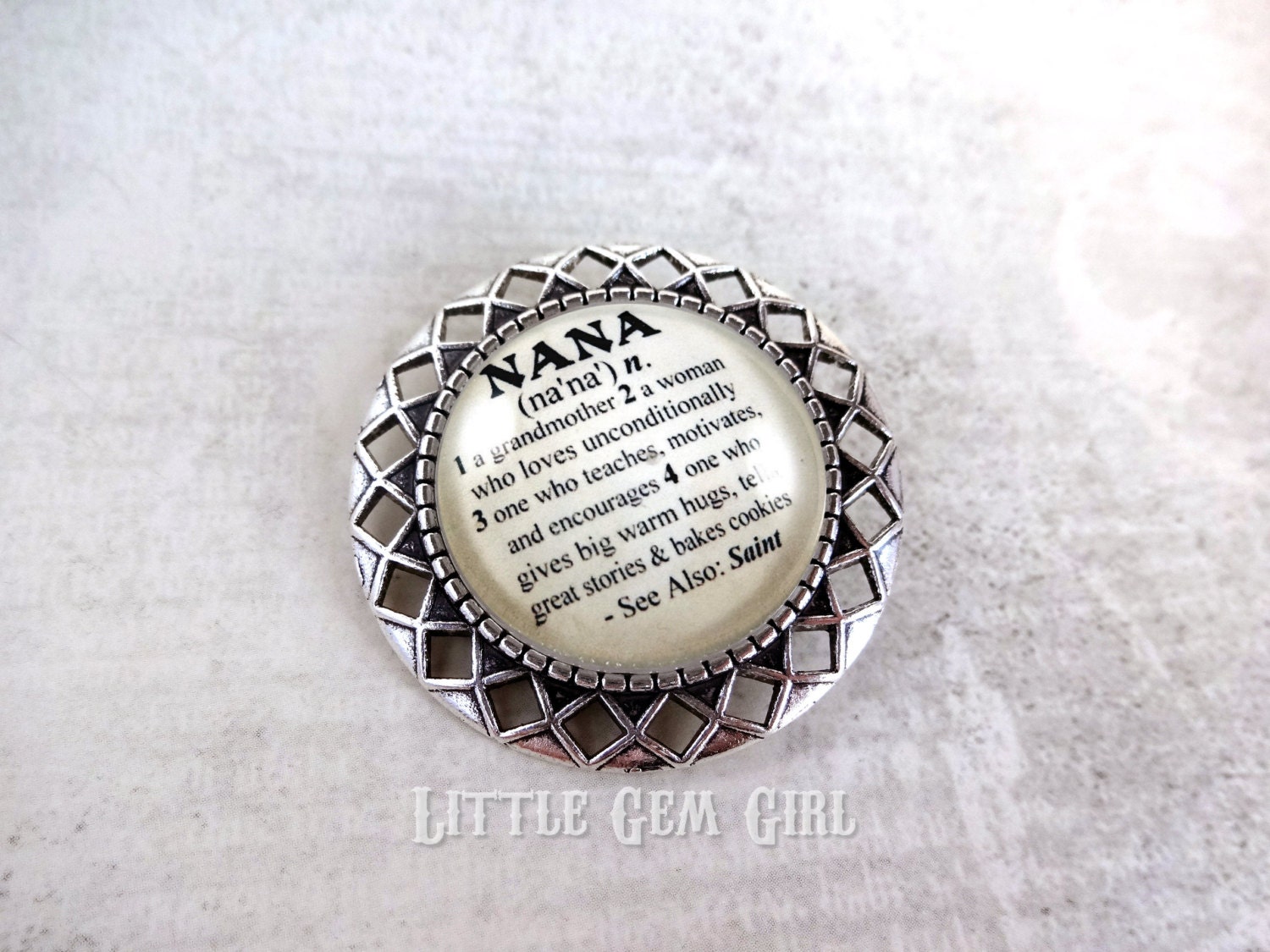 Nana Dictionary Definition Brooch in Silver or Gold Flower or Etsy