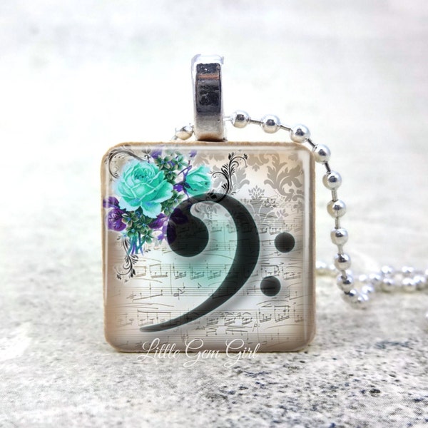 Victorian Music Bass Clef Necklace - Music Note Charm - Music Lover Jewelry - Victorian Musical Choir Orchestra Band Jewelry