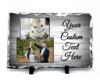 Photo Plaque with Custom Text  -  Large Rectangle Picture Slate - Personalized Wedding Gift Memorial Plaque - Stone Photo Frame