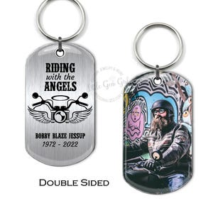 Porte-clés ou collier commémoratif moto personnalisé - Médaille d&#39;équitation avec les anges - souvenir photo hommage pour un motard proche