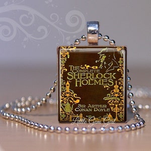 Vintage Sherlock Holmes Book Necklace Pendant - Mystery Novel Book Lover Scrabble Jewelry Librarian Teacher Gift