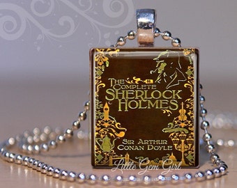 Vintage Sherlock Holmes Book Necklace Pendant - Mystery Novel Book Lover - Scrabble Jewelry - Librarian Teacher Gift