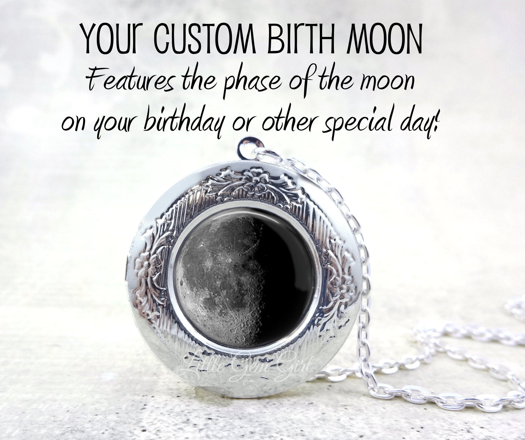 Glow in the Dark Custom Birth Moon Locket Necklace - Features the Moon ...