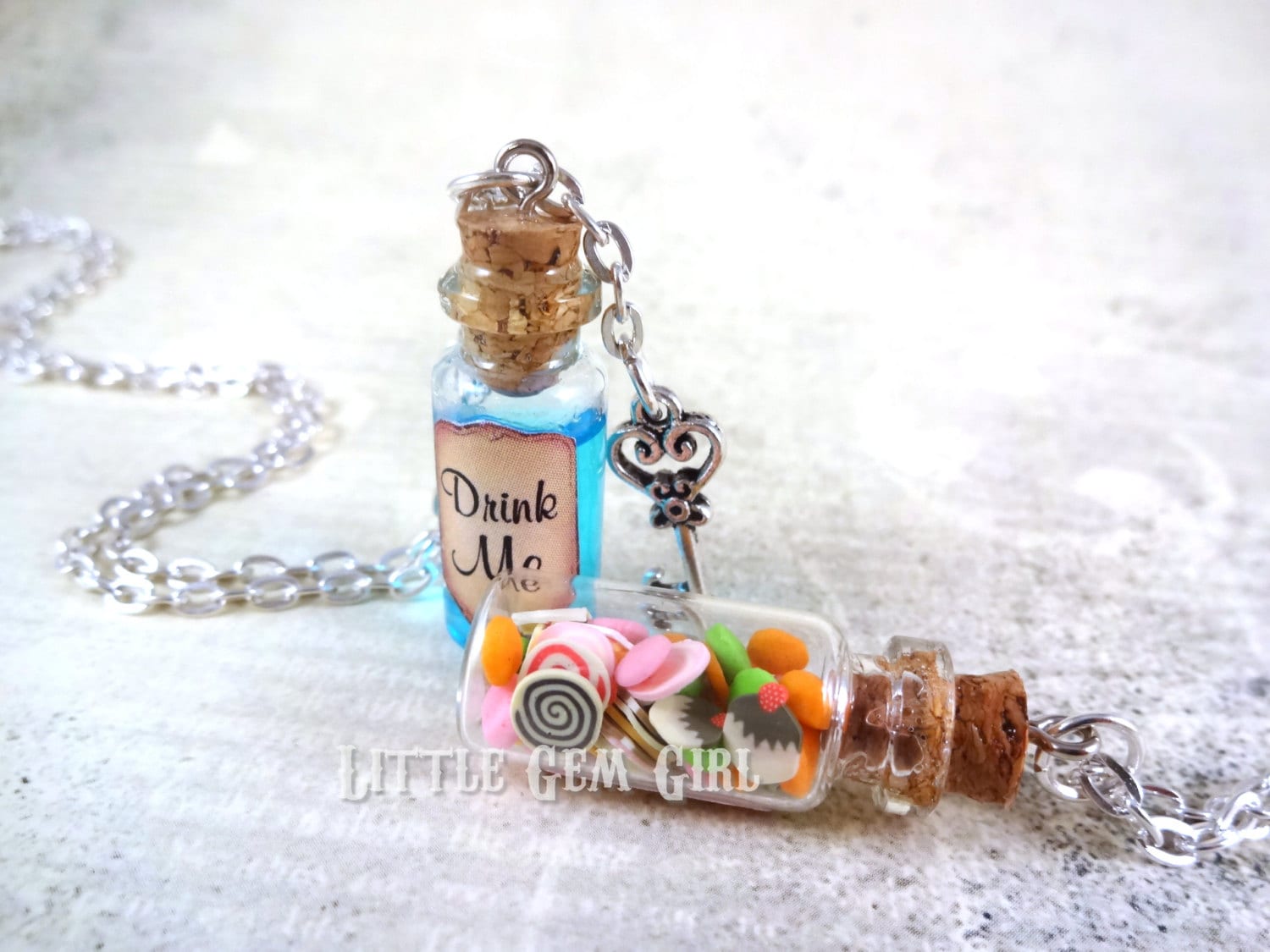 Alice in Wonderland Inspired Eat Me and Drink Me Necklaces, Ornaments, or Keychains, Wonderland Gifts, Wonderland Jewelry, Best Friend Gifts