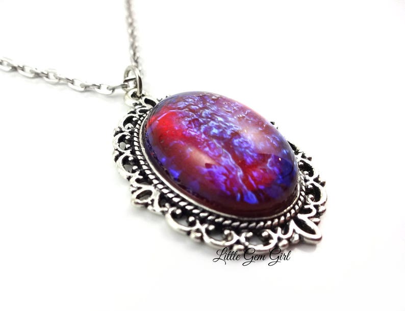 Czech Glass Mexican Opal Dragons Breath Necklace Red Blue - Etsy