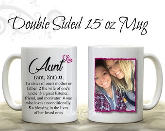 Aunt Quote Coffee Mug with Custom Photo and Dictionary Definition - Large 15 oz - Personalized Picture Novelty Mug for Aunts