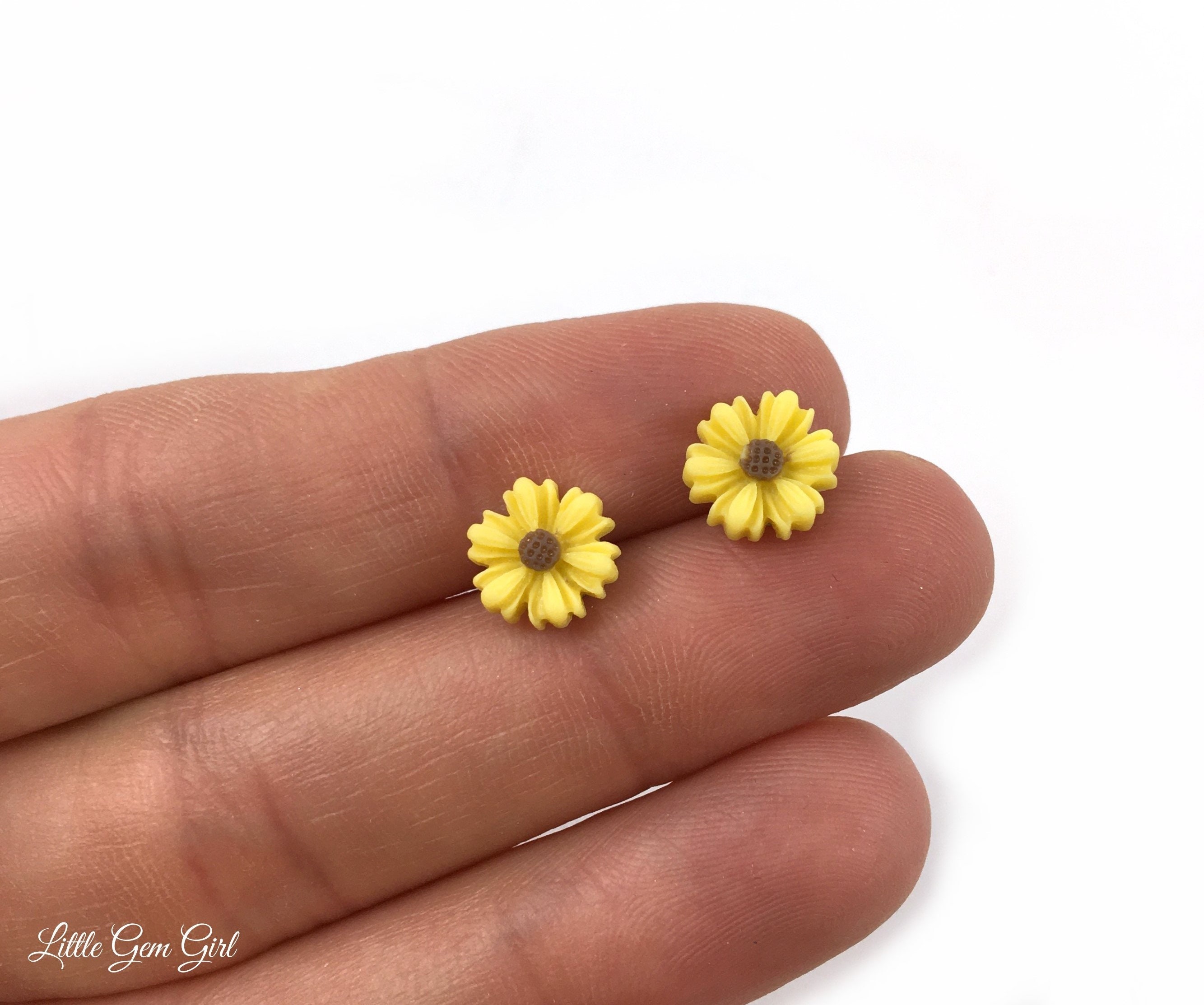 9mm Yellow Sunflower Stud Earrings Titanium or Stainless Steel Etsy