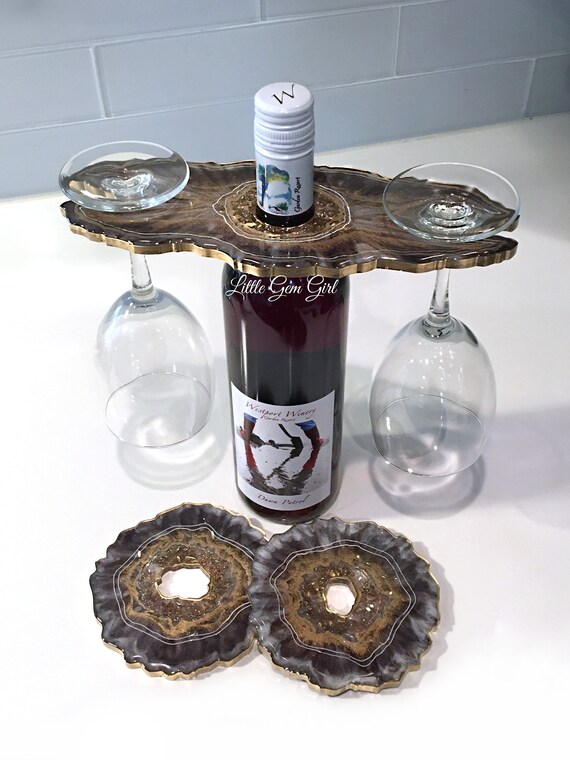 Resin Wine Glass Holder and Coaster Set