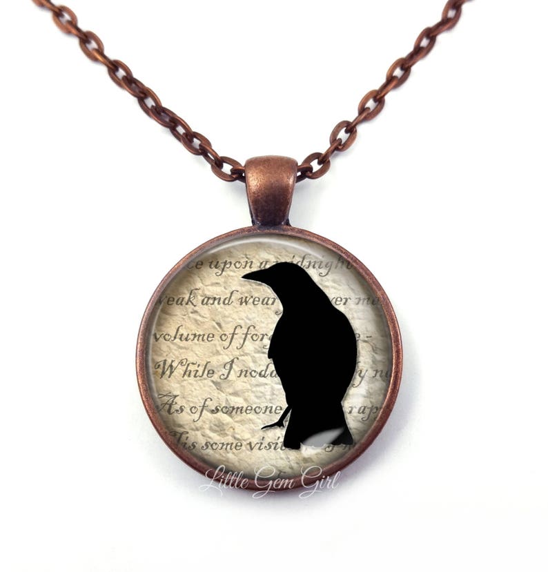 Book Club Gothic Raven Jewelry Edgar Allan Poe Necklace The Raven Necklace Nevermore Quote Jewelry Poe Literary Quote Jewelry