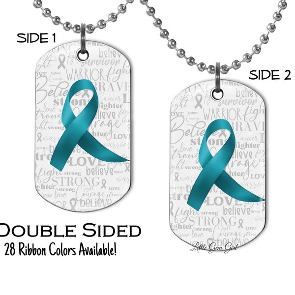 Custom Awareness Ribbon Dog Tag Necklace - Unisex Men's Personalized Cancer Support Dog Tag Key Chain or Pendant