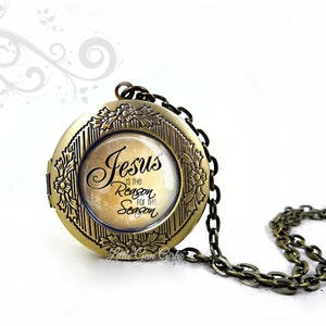 Jesus Christmas Locket - Jesus Necklace - Jesus is the Reason for the Season Necklace - Christian Locket in Silver Bronze or Gunmetal