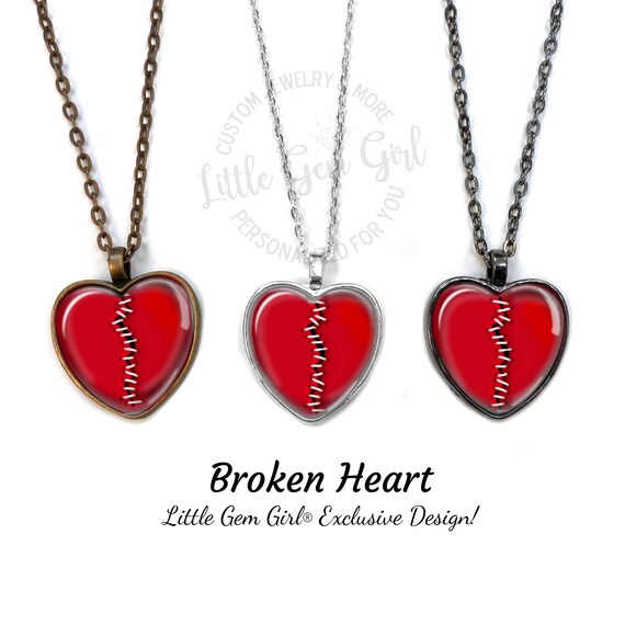 Valentine Day Stitched Broken Heart Necklace - Little Gem Girl