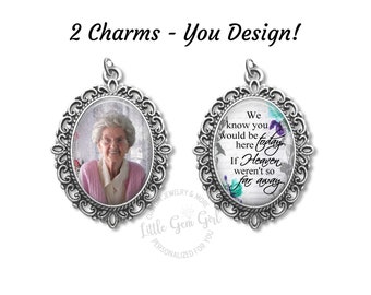 2 Oval Wedding Bouquet Charms - Bridal Bouquet Charm with Custom Photo and Heaven Quote - 16 Designs - Personalized Memorial Jewelry