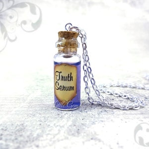 Truth Serum Magic Potion Bottle Necklace - Mini Vial Charm - Purple Shimmer Liquid Magic Spells - Fairy Tale Fantasy Jewelry