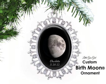 Your Custom Birth Moon Christmas Ornament - Personalized Lunar Moon Phase Tree Ornament - Rhinestone Snowflake Birthday Moon Ornament