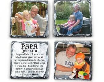 Papa Coasters - Personalized Slate Photo Coasters - Custom Photo Stone Coasters - Picture Coasters - Father's Day Gift from Grandkids