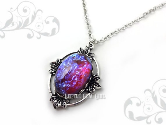 Dragons Breath Mexican Fire Opal Necklace With Red Blue Czech
