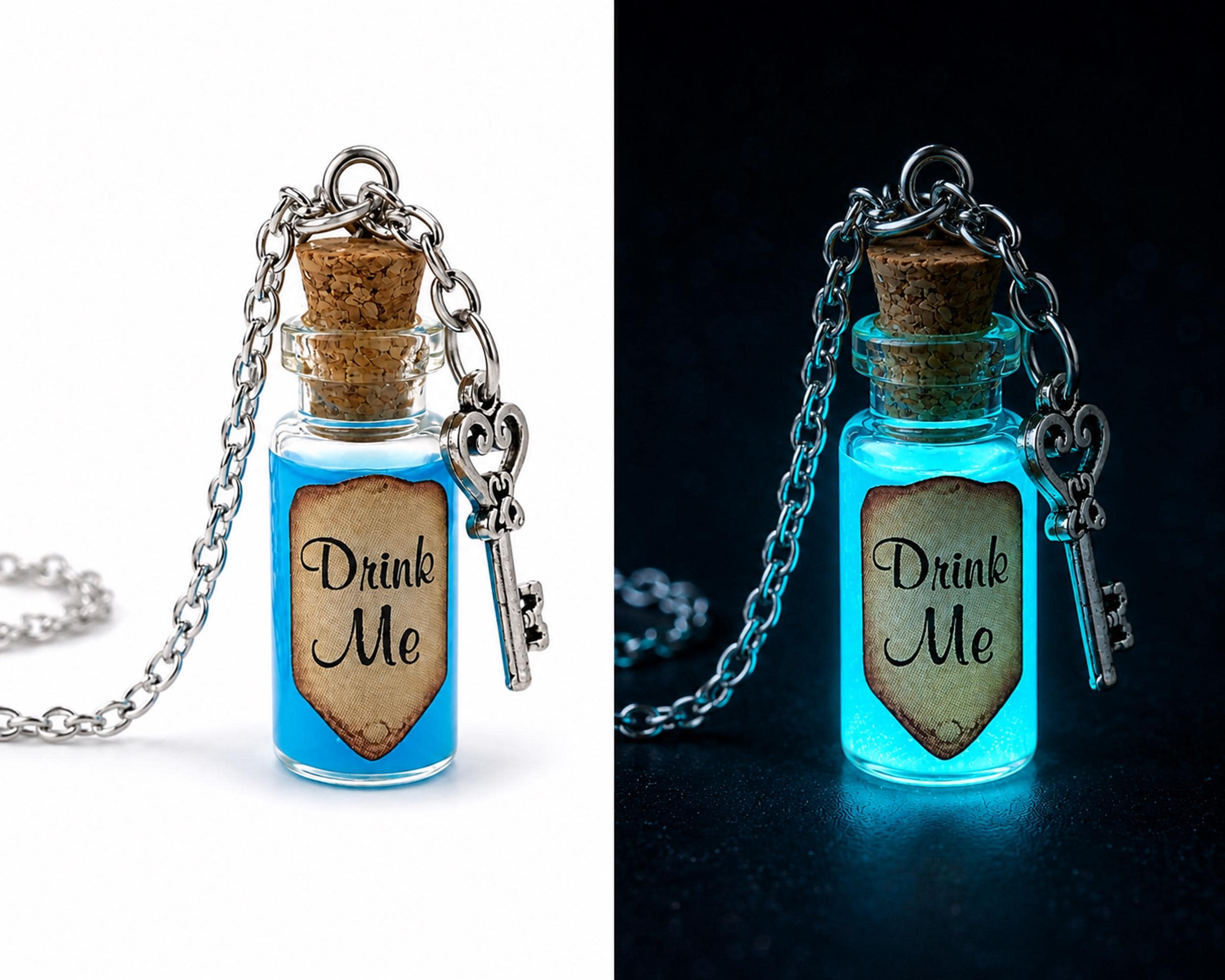 Drink Me Bottle Necklace - Alice's Adventures in Wonderland Glow