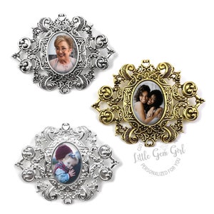 Vintage Style Personalized Photo Brooch - Custom Picture Memorial Pin - In Memory Boutonniere - Wedding Bouquet Charm