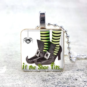 Wicked Witch The Wonderful Wizard of Oz Necklace - If the Shoe Fits Pendant Charm - Vintage Halloween Witch Boots Charm