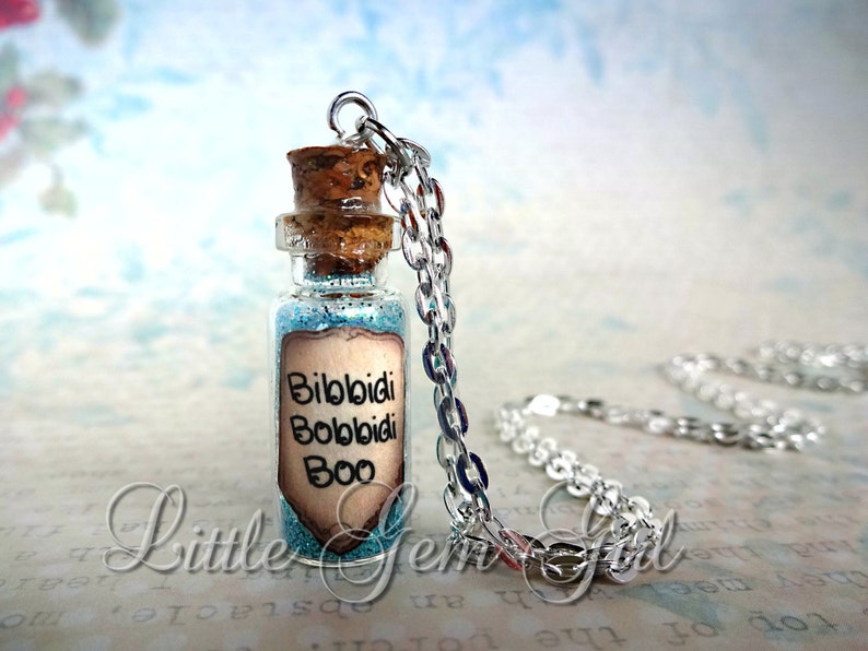 Bibbidi Bobbidi Boo Cinderella Magic Glass Bottle Cork Necklace Fairy Godmother Charm 17 Colors Available Glitter Potion Vial Bottle image 1