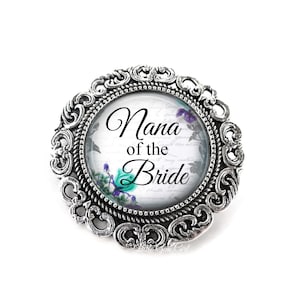 Nana of the Bride Wedding Brooch Wedding Boutonniere in Silver or Gold Groom Pin 23 Backgrounds & 4 Brooch Options image 1