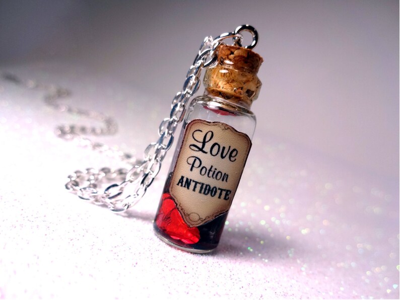 Love Potion Antidote Glass Bottle Cork Necklace Potion Vial Charm Liquid Shimmer Magic Spells image 2