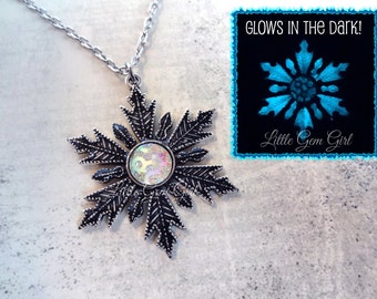 Glowing Snowflake Necklace - Glow in the Dark Snowflake Charm - Magical Christmas Fantasy Fairytale Once Upon a Time Jewelry