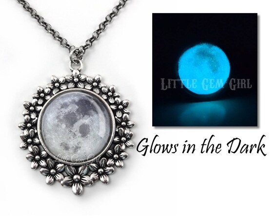 Glowing Full Moon Necklace Glow in the Dark Moon Jewelry Full Moon