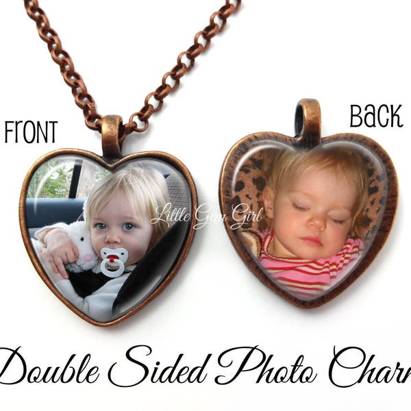 Double Sided Custom Photo Heart Jewelry - Two Picture Photo Heart Locket Necklace - Custom Photo Jewelry - Valentine Photo Key Chain