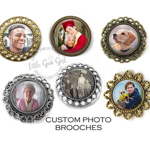 Custom Photo Memorial Brooch - Personalized Picture Boutonniere - Wedding Keepsake Pin Bouquet Charm in Antique Bronze, Gold or Silver