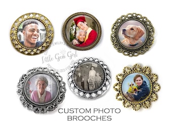 Custom Photo Memorial Brooch - Personalized Picture Boutonniere - Wedding Keepsake Pin Bouquet Charm in Antique Bronze, Gold or Silver