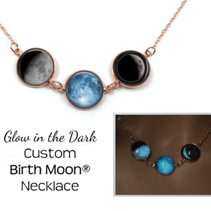 Glow in the Dark Birth Moon Necklace - 1 to 4 Moon Phase Pendant - Custom Glowing Birthday Moon Jewelry - Personalized Mothers Day Necklace