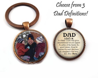 Double Sided Personalized Picture Dad Key Chain Charm - Custom Photo Dictionary Definition Keychain - Father's Day Key Ring