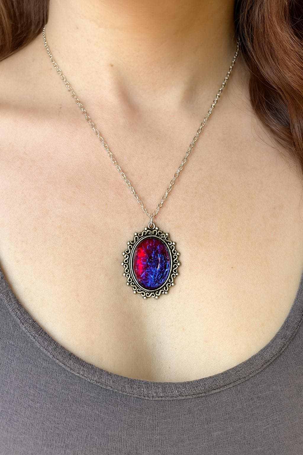 天眼瑪瑙·レトロ民族風ハンドメイドアクセサリー Czech Glass Mexican Opal Necklace – Dragon's Breath Fire Opal