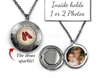 The Wonderful Wizard of Oz Locket with Custom Photo - Sparkle Ruby Slipper Necklace - Personalized Picture - No Place Like Home Going Away