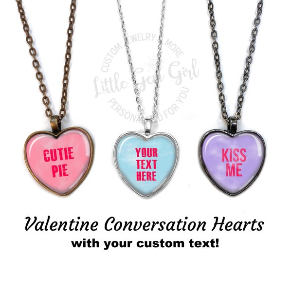 Personalized Valentine Heart Conversation Necklace or Key Chain - Custom Color and Text Faux Candy Charm Jewelry, Unisex Men Women