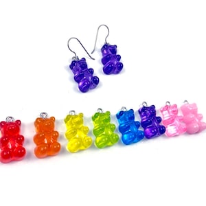 Rainbow Colored Bears Dangle Earrings with Titanium Hooks for Sensitive Ears
