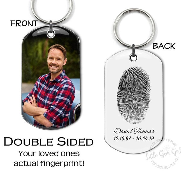 Custom Photo Personalized Dog Tag Key Chain - Memorial Fingerprint Jewelry - Actual Fingerprint Double Sided Necklace or Keychain Charm