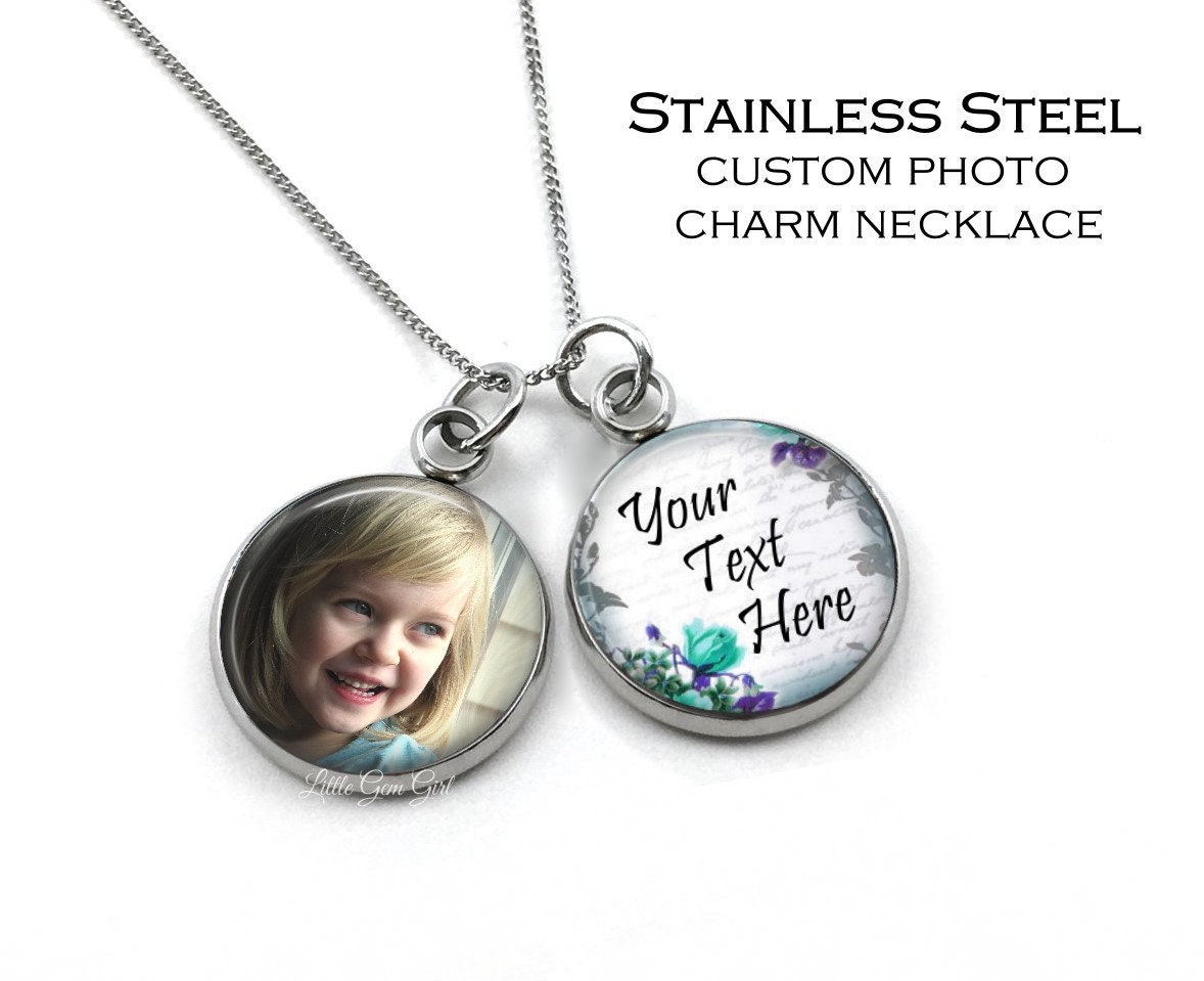 Stainless Steel Custom Photo Necklace With Your Text Charm 2 Charm