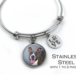 Personalized Pet Photo Bracelet - Custom Stainless Steel Pet Picture Charm Bracelet - Pet Lover Jewelry - Stainless Steel Pet Charm Bracelet