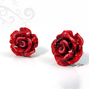 Beauty and the Beast Earrings Enchanted Red Rose Studs Titanium or Stainless Steel Studs Sensitive Ears Belle Tiny Rose Earrings image 1