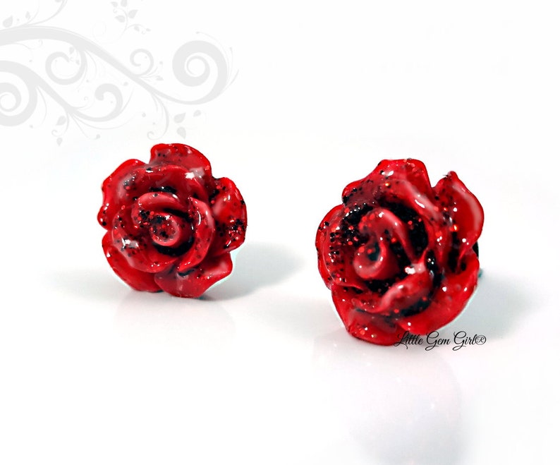 Beauty and the Beast Earrings Enchanted Red Rose Studs Titanium or Stainless Steel Studs Sensitive Ears Belle Tiny Rose Earrings image 1