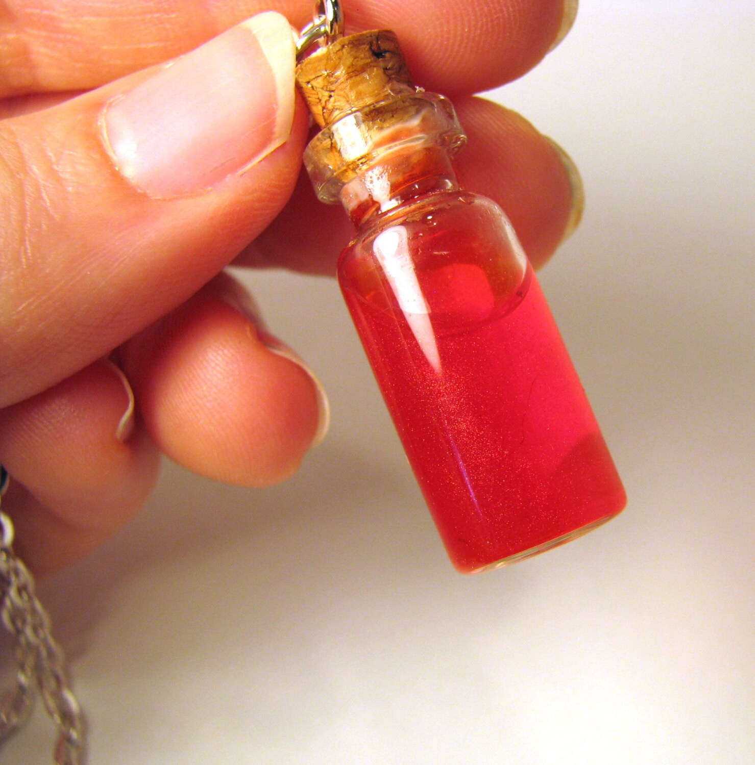 Love Potion Number 9 Mini Bottle Necklace - Red Copper Shimmer